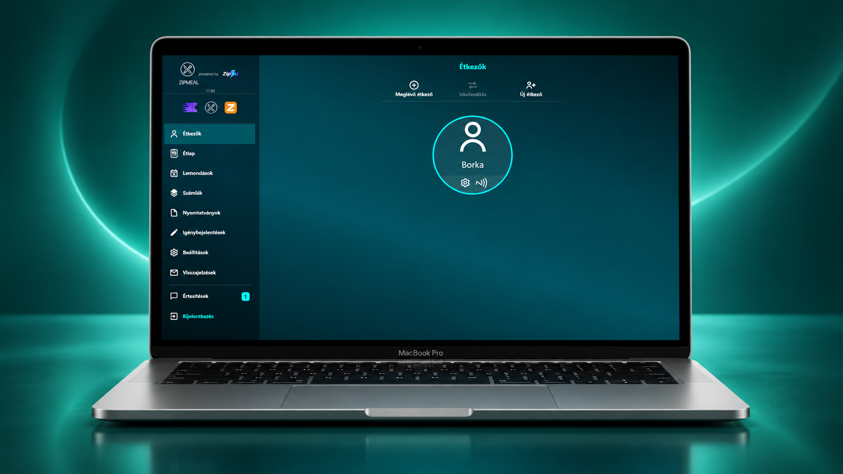ZiPmeal felület laptopon