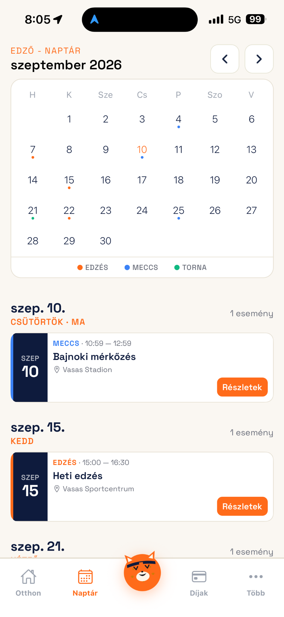 ZiPsport Naptár