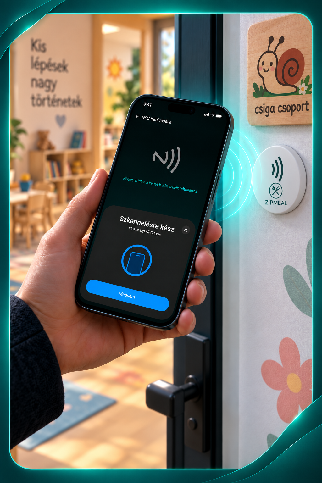 ZipMeal NFC beolvasás óvodai ajtónál